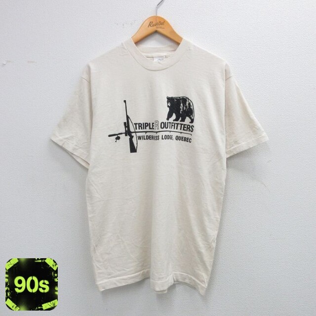 フルーツオブザルーム 90s 半袖Tシャツ クマ 生成り ベージュ L | 古着