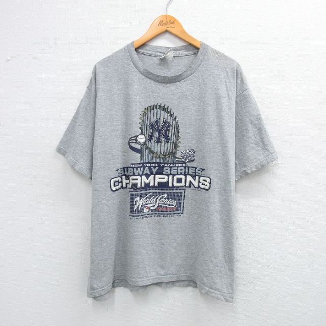 【50%OFF】XL★古着 リー Lee 半袖 ビンテージ Tシャツ メンズ 00年代 00s MLB ニューヨークヤンキース クルーネック グレー 霜降り メジャーリーグ ベースボール 野球 25aug12 中古
