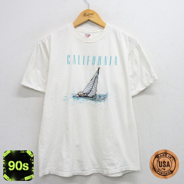 ジャージーズ 90s 半袖Tシャツ カリフォルニアヨット刺繍 ホワイト L | 古着