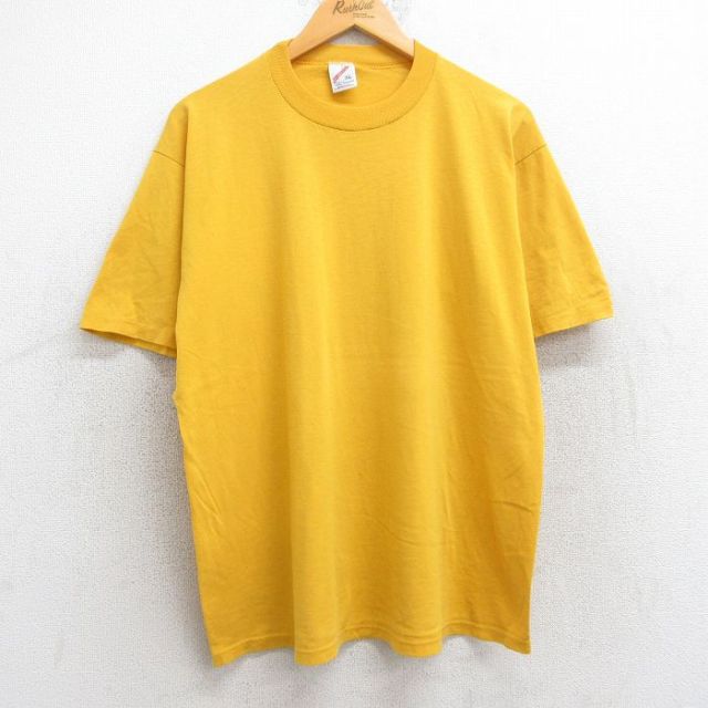 XL★古着 ジャージーズ 半袖 ビンテージ Tシャツ メンズ 90年代 90s 無地 クルーネック USA製 黄 イエロー 25aug13 中古