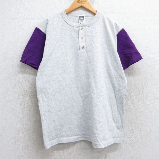 【50%OFF】L★古着 半袖 ビンテージ Tシャツ メンズ 90年代 90s 無地 ツートンカラー ヘンリーネック USA製 薄グレー他 霜降り 【spe】 25aug13 中古
