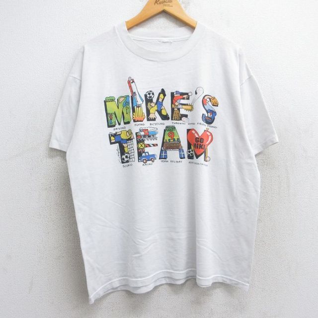 【50%OFF】XL★古着 半袖 ビンテージ Tシャツ メンズ 90年代 90s MIKES TEAM ハート クルーネック 白 ホワイト 25aug13 中古