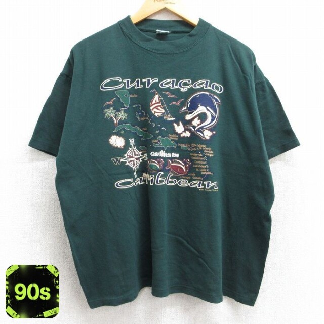 90s 半袖Tシャツ キュラソー グリーン XL | 古着