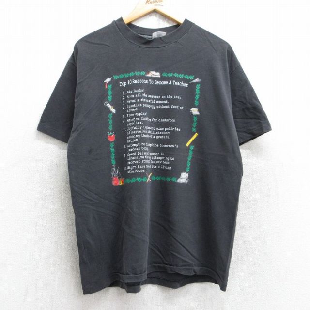 ヘインズ 90s 半袖Tシャツ メッセージ ブラック XL | 古着