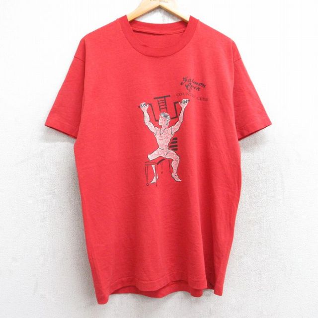 L★古着 半袖 ビンテージ Tシャツ メンズ 80年代 80s 男性 トレーニング クルーネック 赤 レッド 25aug13 中古