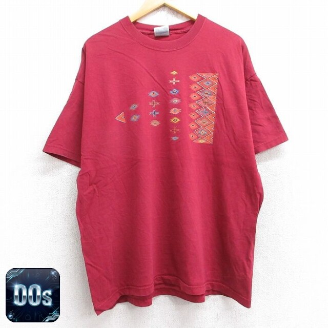 00s 半袖Tシャツ ネイティブ柄 バーガンディ XL | 古着