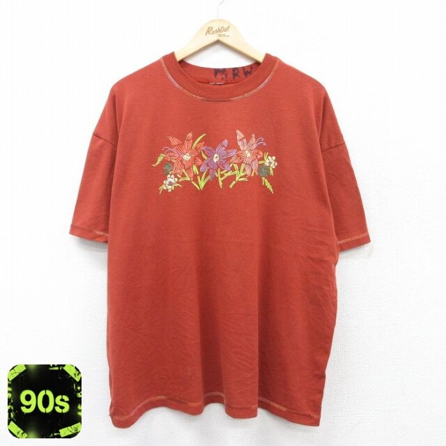 90s 半袖Tシャツ 花 オレンジ XL | 古着