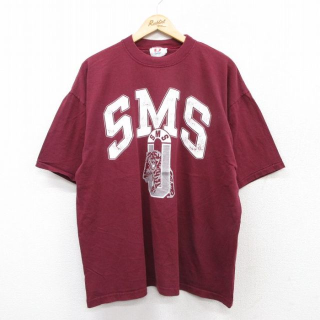 【50%OFF】XL★古着 半袖 ビンテージ Tシャツ メンズ 00年代 00s SMS 大きいサイズ コットン クルーネック エンジ 25aug18 中古