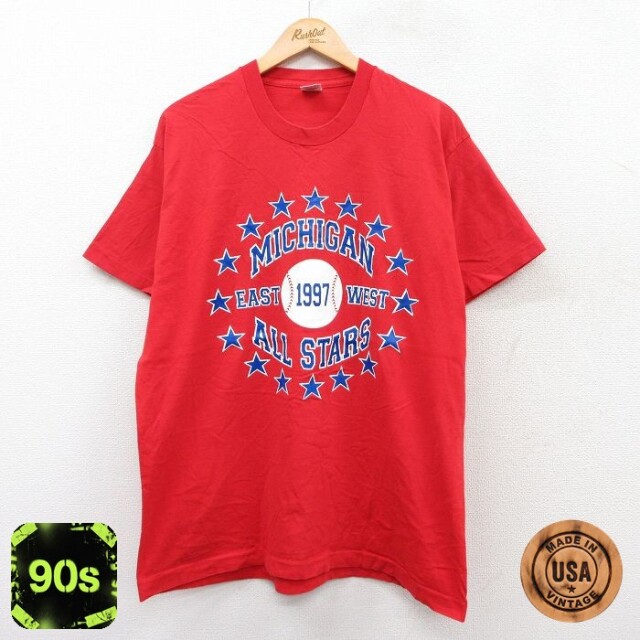 フルーツオブザルーム 90s 半袖Tシャツ ミシガンベースボール レッド XL | 古着