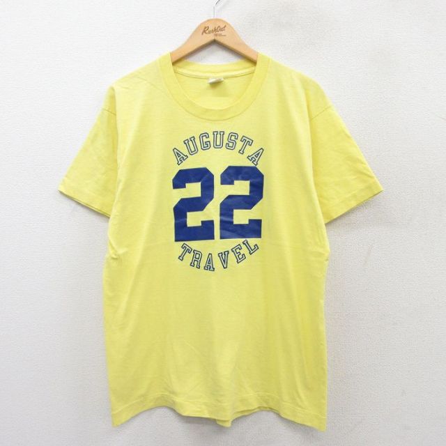 【50%OFF】L★古着 フルーツオブザルーム 半袖 ビンテージ Tシャツ メンズ 90年代 90s オーガスタ 22 コットン クルーネック USA製 黄 イエロー 25aug18 中古