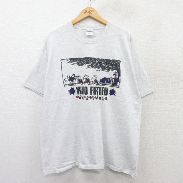 XL★古着 半袖 ビンテージ Tシャツ メンズ 00年代 00s 犬ぞり 大きいサイズ クルーネック 薄グレー 霜降り 25aug18 中古
