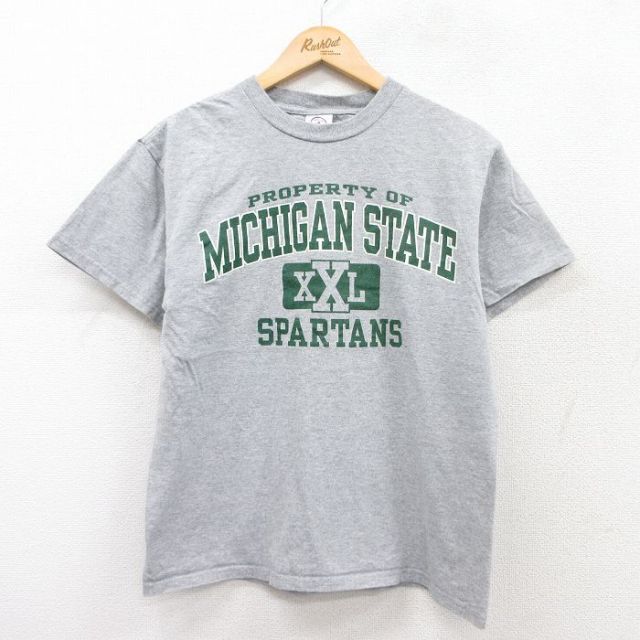 M★古着 半袖 ビンテージ Tシャツ メンズ 00年代 00s ミシガンステートスパルタンズ クルーネック グレー 霜降り 25aug18 中古