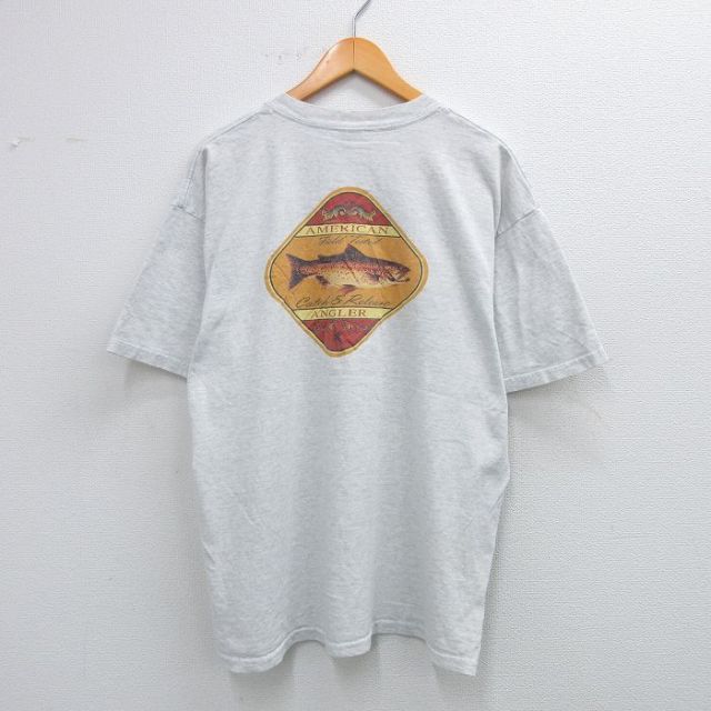 XL★古着 半袖 ビンテージ Tシャツ メンズ 00年代 00s 魚 クルーネック 薄グレー 霜降り 25aug19 中古