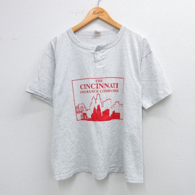 L★古着 半袖 ビンテージ Tシャツ メンズ 90年代 90s シンシナティ 1 ヘンリーネック USA製 薄グレー 霜降り 25aug19 中古