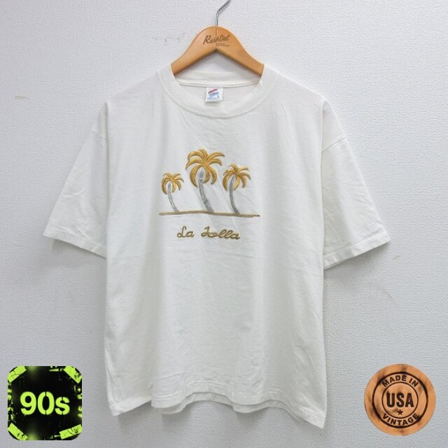 ジャージーズ 90s 半袖Tシャツ ヤシの木刺繍 ホワイト XL | 古着