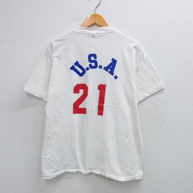 L★古着 ヘインズ Hanes 半袖 ビンテージ Tシャツ メンズ 80年代 80s USAロゴ 21 コットン クルーネック USA製 白 ホワイト 25aug19 中古