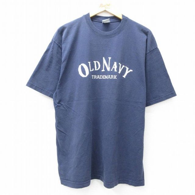 XL★古着 オールドネイビー OLD NAVY 半袖 ビンテージ Tシャツ メンズ 00年代 00s ビッグロゴ コットン クルーネック 紺 ネイビー 25aug19 中古