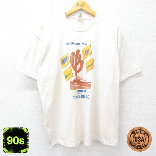 【50%OFF】90s 半袖Tシャツ サボテン企業広告 生成り ベージュ XL | 古着