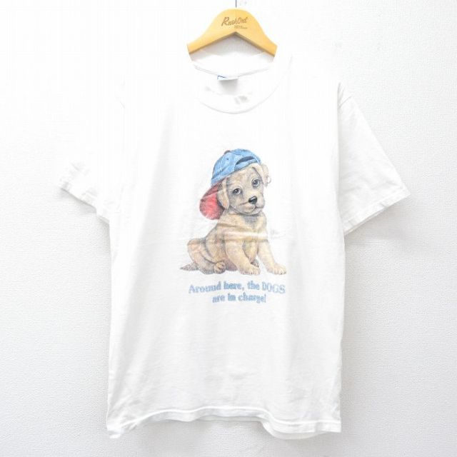 L★古着 All Sport 半袖 ビンテージ Tシャツ メンズ 90年代 90s 犬 コットン クルーネック USA製 白 ホワイト 25aug19 中古