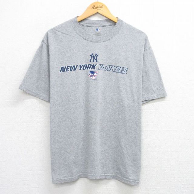 L★古着 半袖 ビンテージ Tシャツ メンズ 00年代 00s MLB ニューヨークヤンキース クルーネック グレー 霜降り メジャーリーグ ベースボール 野球 25aug19 中古
