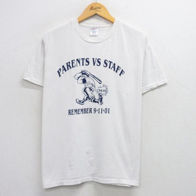 L★古着 半袖 ビンテージ Tシャツ メンズ 00年代 00s ベースボール スタッフ コットン クルーネック 白 ホワイト 25aug19 中古