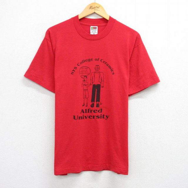 L★古着 フルーツオブザルーム 半袖 ビンテージ Tシャツ メンズ 90年代 90s アルフレッド 大学 カレッジ クルーネック 赤 レッド 25aug19 中古