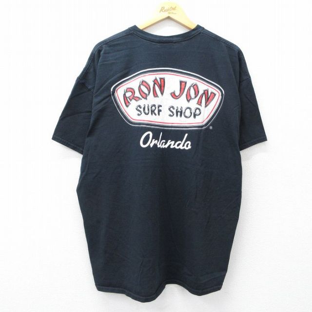 XL★古着 ロンジョン 半袖 ビンテージ Tシャツ メンズ 00年代 00s オーランド 大きいサイズ コットン クルーネック 黒 ブラック 25aug19 中古