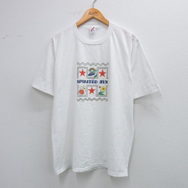 【50%OFF】XL★古着 ジャージーズ 半袖 ビンテージ Tシャツ メンズ 90年代 90s 花 星 クルーネック 白 ホワイト 25aug19 中古
