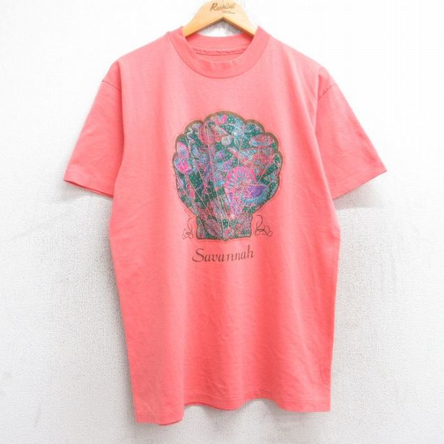 【50%OFF】L★古着 半袖 ビンテージ Tシャツ メンズ 90年代 90s 貝殻 クルーネック ピンク系 25aug19 中古