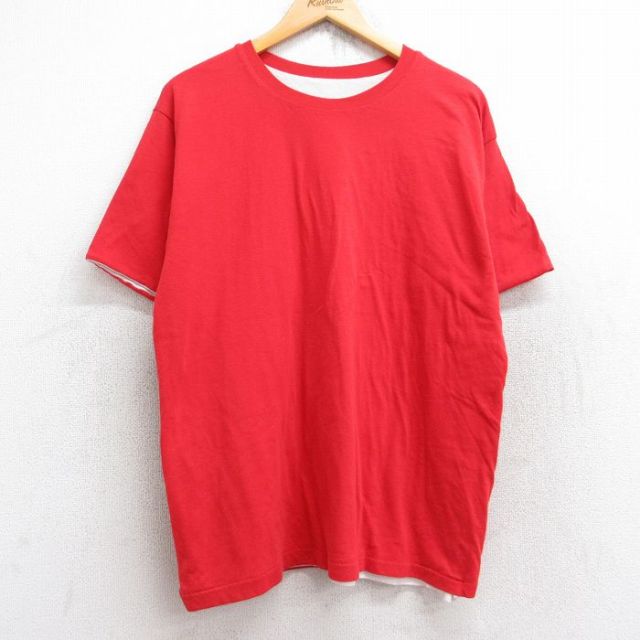 L★古着 半袖 ビンテージ Tシャツ メンズ 80年代 80s 無地 リバーシブル クルーネック USA製 赤他 レッド 25aug19 中古