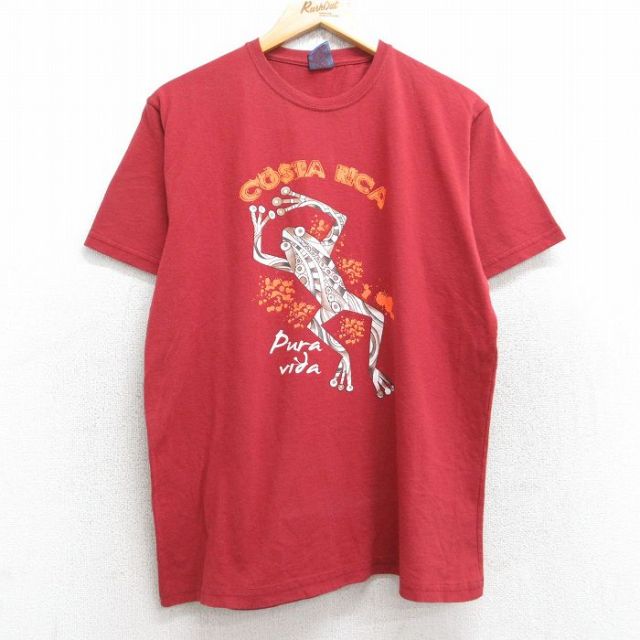 L★古着 半袖 ビンテージ Tシャツ メンズ 00年代 00s カエル コスタリカ コットン クルーネック 赤系 レッド 25aug19 中古