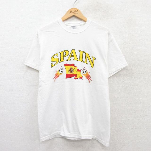 M★古着 半袖 ビンテージ Tシャツ メンズ 00年代 00s スペイン サッカー コットン クルーネック 白 ホワイト 25aug20 中古