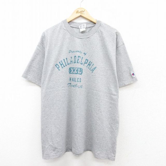 XL★古着 チャンピオン Champion 半袖 ビンテージ Tシャツ メンズ 00年代 00s NFL フィラデルフィアイーグルス コットン クルーネック グレー 霜降り アメフト スーパーボウル 25aug20 中古