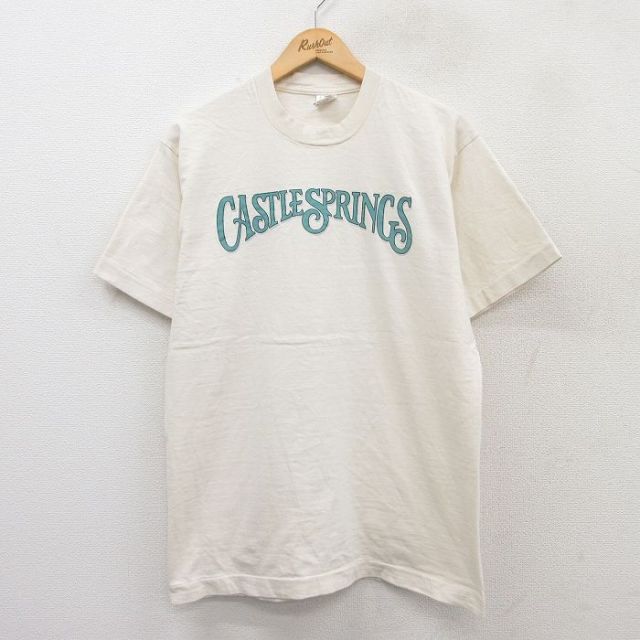 【50%OFF】L★古着 フルーツオブザルーム 半袖 ビンテージ Tシャツ メンズ 90年代 90s CASTLE SPRINGS コットン クルーネック USA製 生成り 25aug20 中古