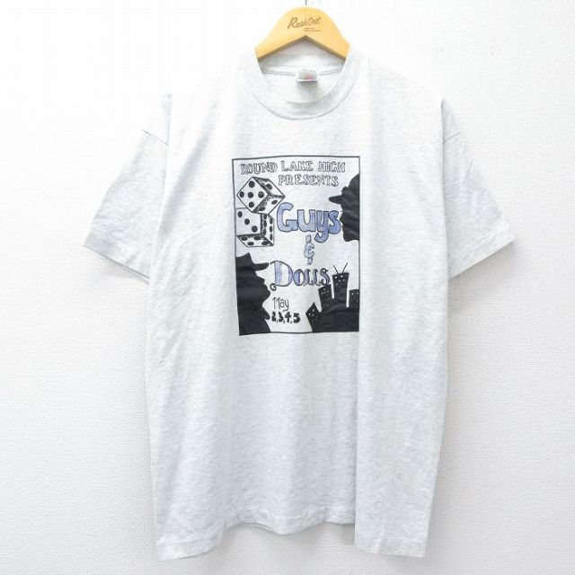 XL★古着 フルーツオブザルーム 半袖 ビンテージ Tシャツ メンズ 90年代 90s GUYS&DOLLS クルーネック USA製 薄グレー 霜降り 25aug20 中古