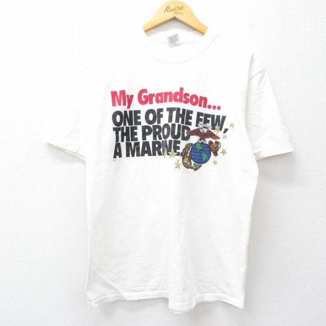 ミリタリー 90s 半袖Tシャツ MARINE ラメ ホワイト L | 古着