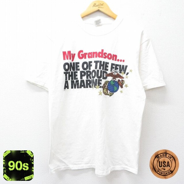 ミリタリー 90s 半袖Tシャツ MARINE ラメ ホワイト L | 古着