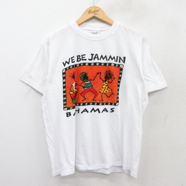 【20%OFF】XL★古着 半袖 ビンテージ Tシャツ メンズ 00年代 00s JAMMIN バハマ コットン クルーネック 白 ホワイト 25aug20 中古