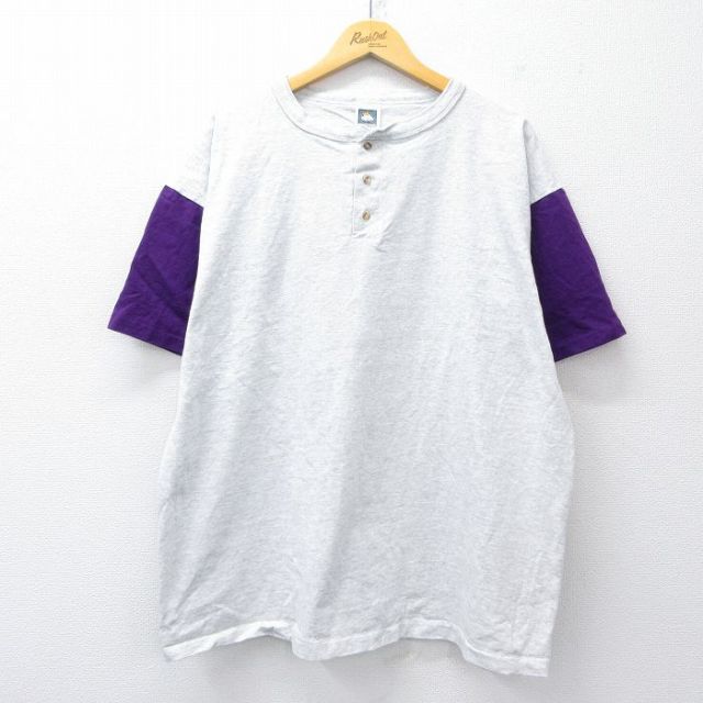 【50%OFF】XL★古着 半袖 ビンテージ Tシャツ メンズ 90年代 90s 無地 ツートンカラー 大きいサイズ ヘンリーネック USA製 薄グレー 霜降り他 【spe】 25aug20 中古