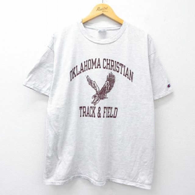 【50%OFF】XL★古着 チャンピオン champion 半袖 ビンテージ Tシャツ メンズ 00年代 00s OKLAHOMA クルーネック 薄グレー 25aug20 中古