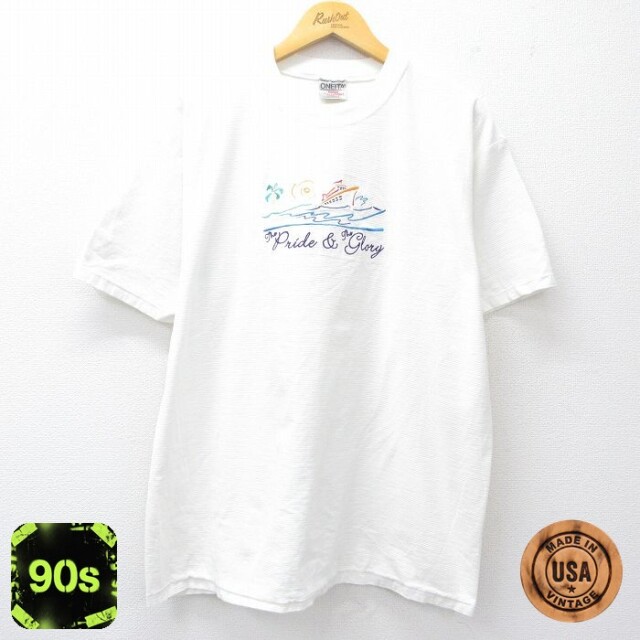 オニータ 90s 半袖Tシャツ 船刺繍 ホワイト XL | 古着