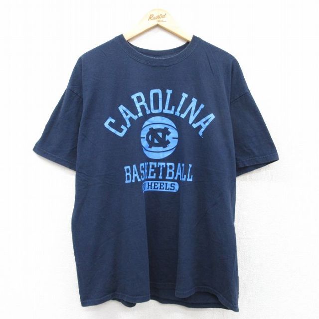 【50%OFF】XL★古着 半袖 ビンテージ Tシャツ メンズ 00年代 00s ノースカロライナ バスケットボール コットン クルーネック 紺 ネイビー 25aug20 中古