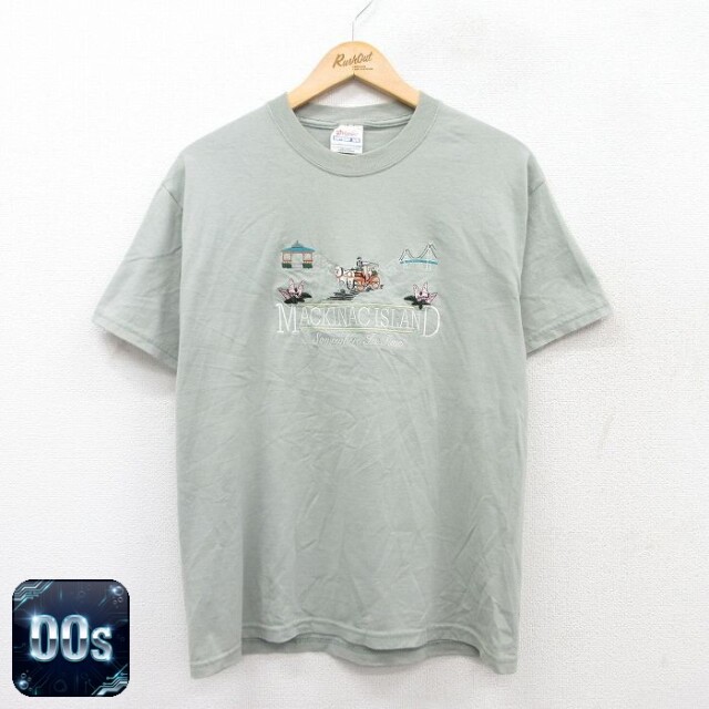 ヘインズ 00s 半袖Tシャツ MACKINAC ISLAND刺繍 グリーン M | 古着