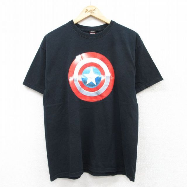 【20%OFF】L★古着 半袖 ビンテージ Tシャツ メンズ 00年代 00s マーベル キャプテンアメリカ クルーネック 黒 ブラック 25aug21 中古