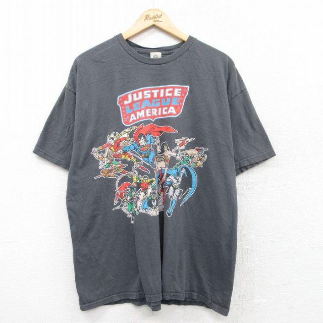 XL★古着 半袖 Tシャツ メンズ DCコミックス スーパーマン バットマン BATMAN クルーネック 濃グレー 25aug21 中古