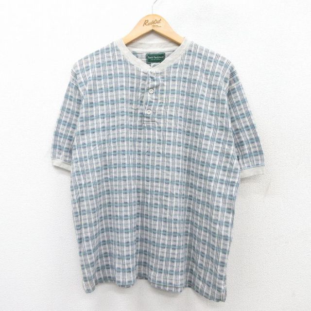 【50%OFF】XL★古着 半袖 ビンテージ Tシャツ メンズ 00年代 00s ヘンリーネック 薄グレー他 チェック 25aug21 中古
