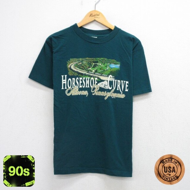 90s 半袖Tシャツ ホースシューカーブ グリーン L | 古着
