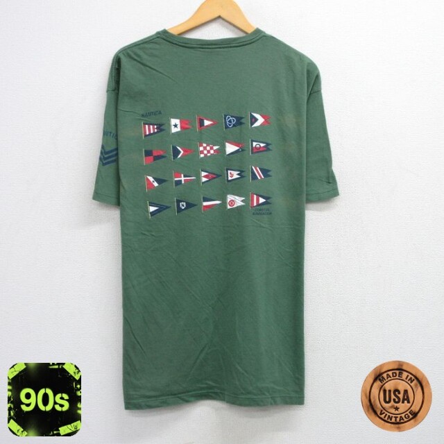 ノーティカ 90s 半袖Tシャツ 旗 グリーン XL | 古着