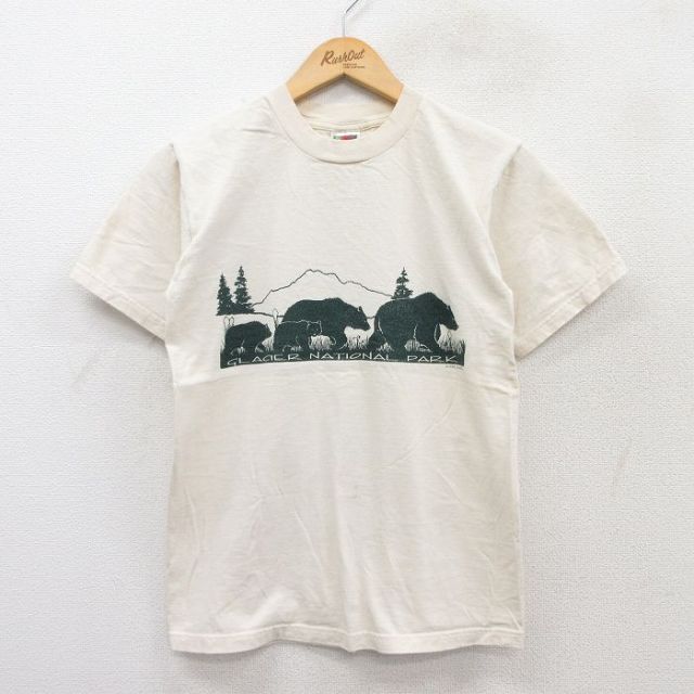 【50%OFF】S★古着 フルーツオブザルーム 半袖 ビンテージ Tシャツ メンズ 90年代 90s クマ コットン クルーネック 生成り 25aug21 中古