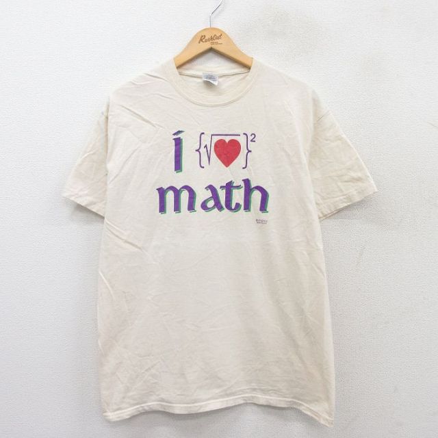 L★古着 半袖 ビンテージ Tシャツ メンズ 00年代 00s アイラブ math コットン クルーネック 生成り 25aug21 中古